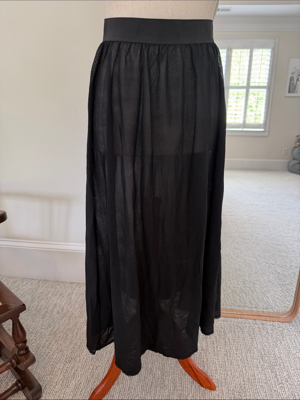 Black Sheer Maxi Skirt with Elastic Waistband